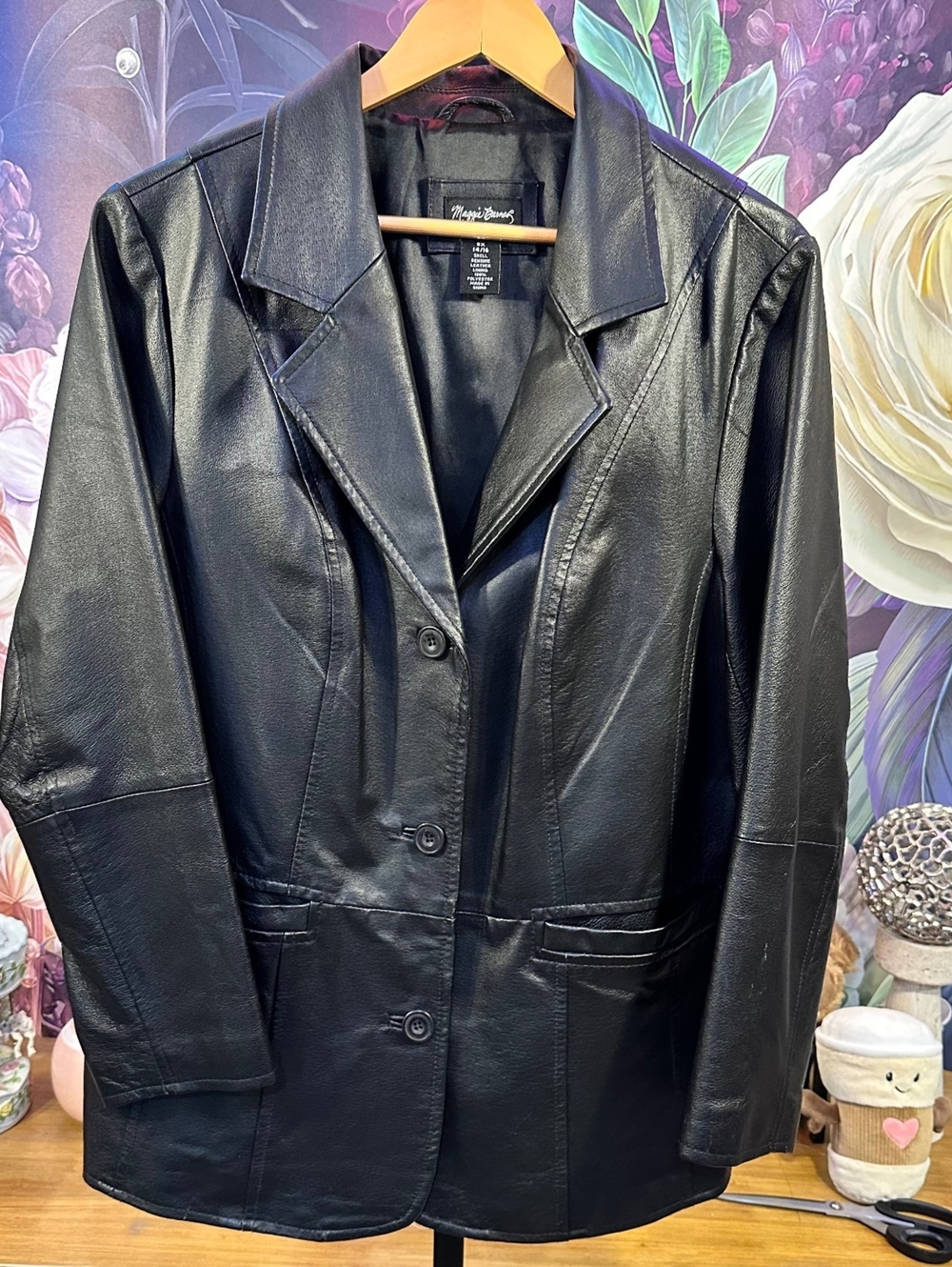Maggie Barnes 0X 14/16 Genuine Leather Blazer Jacket Plus Size Classic Black
